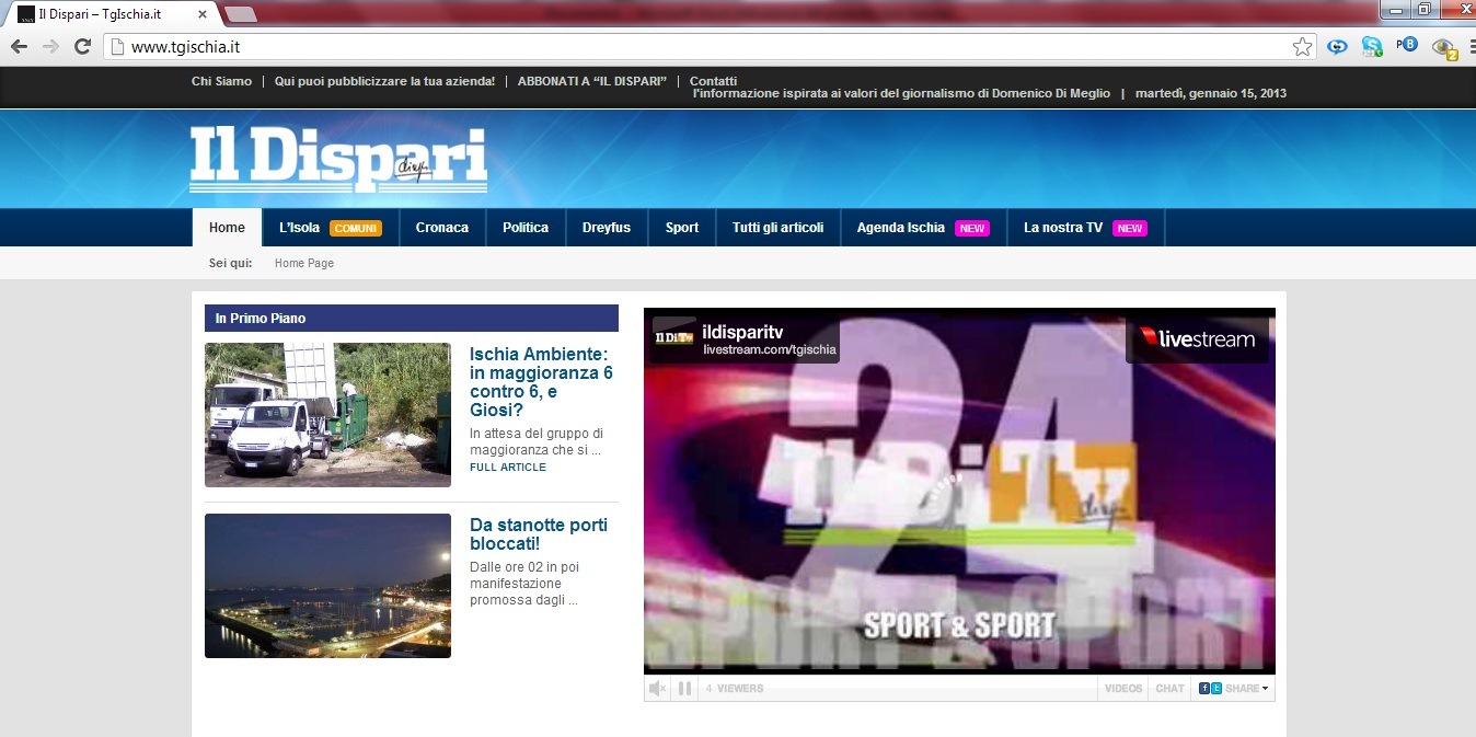 Il DiTv in bella mostra nella home page de ILDISPARI.IT